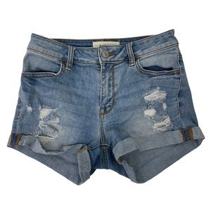 Pacsun Womens 24 Super Stretch Shortie Denim Shorts Blue Cuffed Distressed